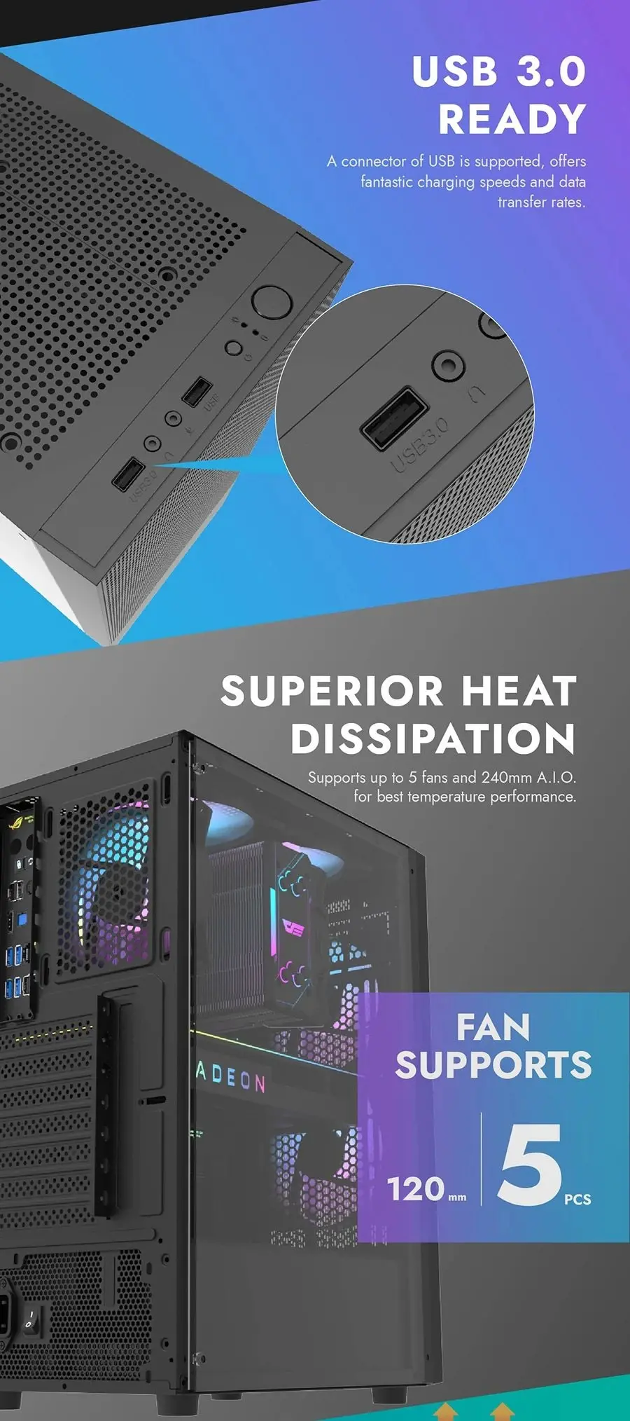 Darkflash кутия Case ATX - A290 Black - 3 x 120 mm RGB fans included - image 9