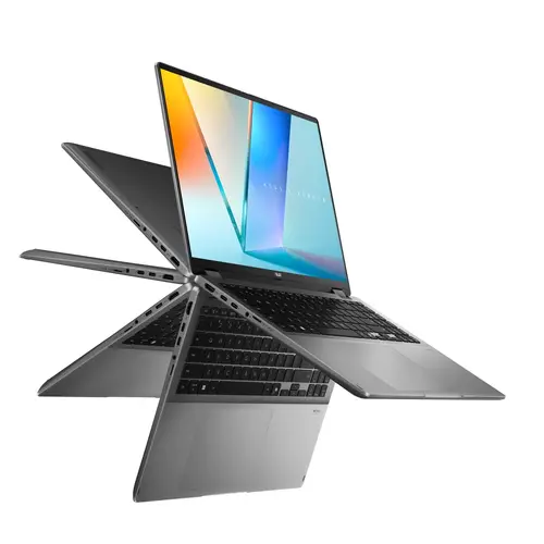Лаптоп, Asus Vivobook Flip TP3607SA-RJ004W,Intel Ultra 5  226V 16GB 2.1 GHz (8MB Cache, up to 4.5 GHz,)16.0 OLED WQXGA+(WQ+) 2880X1800 16:10 Bend+400nits(HDR) Glare , LPDDR5X 16GB ( onbd) 512 GB SSD, Windows 11, Matte Gray + Backpack
