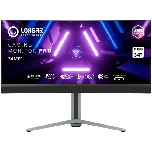 LORGAR 34MP1, UWQHD MiniLED Gaming Monitor Pro, 34'' (3440*1440) VA curved monitor, black/milky grey
