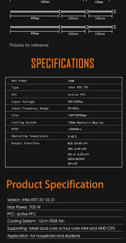 Aigo захранващ блок PSU 700W - Warrior AK700 RGB - image 9