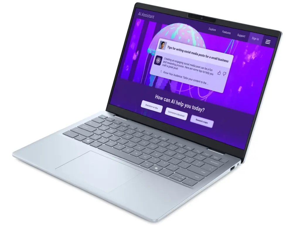 Лаптоп, Dell 14 Plus DB14250, Intel Ultra 7 258V (47 TOPS NPU, 8 cores, up to 4.8 GHz), 14" 16:10 2.5K (2560x1600) IPS 300nits WVA AG, 32GB LPDDR5X, 8533MT/s onboard, 1TB M.2 SSD PCIe, Intel Arc, FHD and Mic, Wi-Fi 7, FPR, Backlit Kb, Win 11 Pro, 3Y CI, Ice Blue - image 2