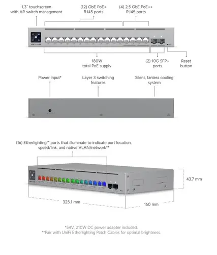 Switch Ubiquiti USW-Pro-Max-16-PoE, 4x2.5Gb POE++, 12xGb PoE+, 2x10G SFP+ - 6