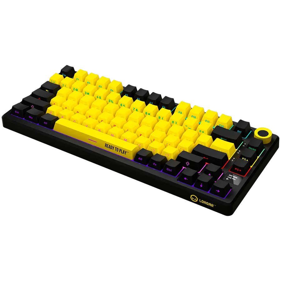 LORGAR KBP7075W, Wireless 75% Mechanical Gaming Keyboard Pro, Black/yellow, EN layout - image 1