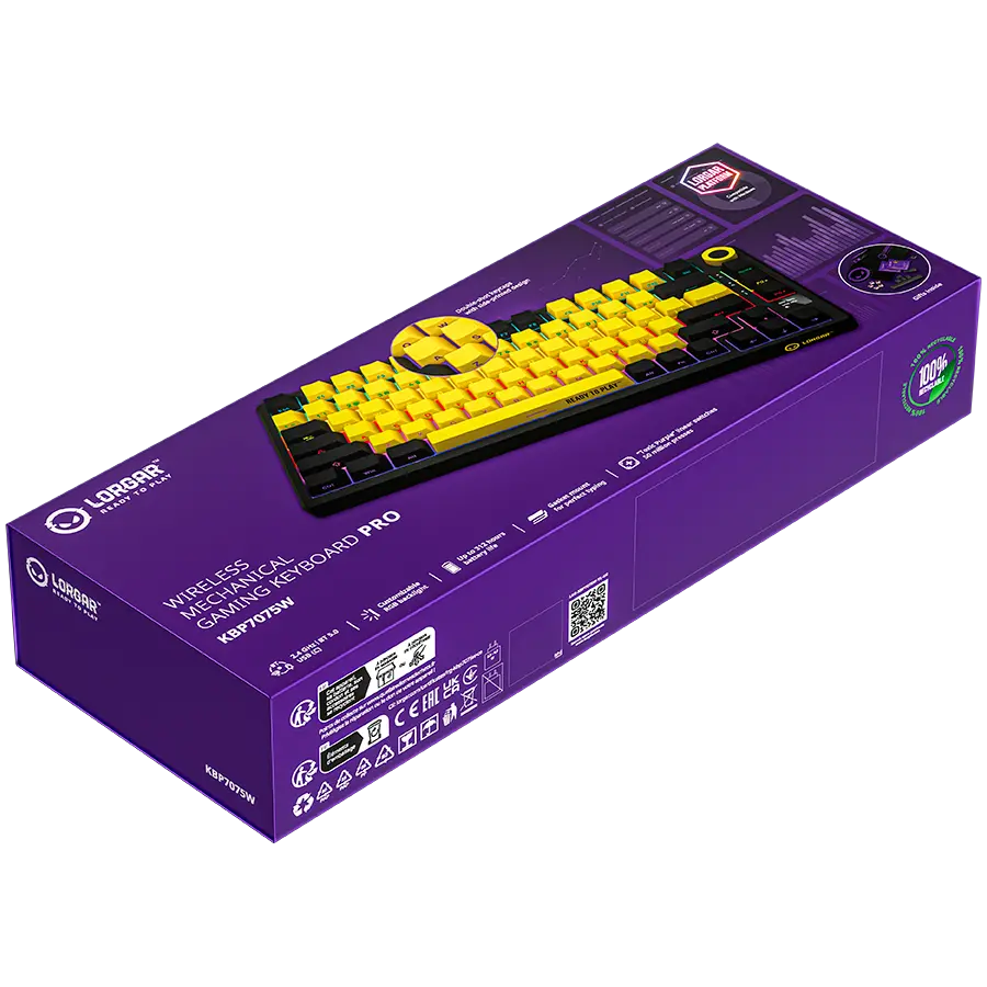 LORGAR KBP7075W, Wireless 75% Mechanical Gaming Keyboard Pro, Black/yellow, EN layout - image 8
