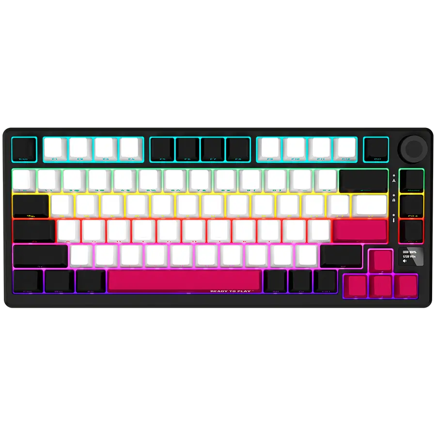 LORGAR KBP7075W, Tastatură mecanică gaming wireless 75% Pro, Negru/roșu, layout EN