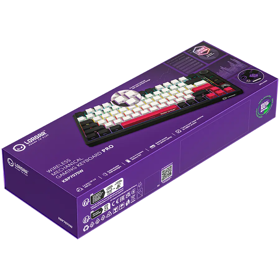 LORGAR KBP7075W, Wireless 75% Mechanical Gaming Keyboard Pro, Black/red, EN layout - image 8