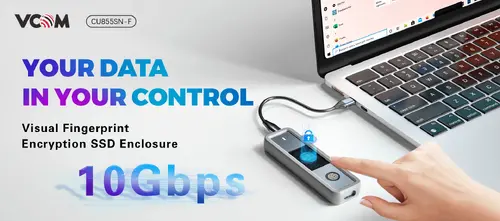 VCom външна кутия за диск Storage - Case - M.2 NVMe/SATA M/B key - USB-C/A Gen.2 10Gbps, Fingerprint Encryption - CU855SN-F - image 4