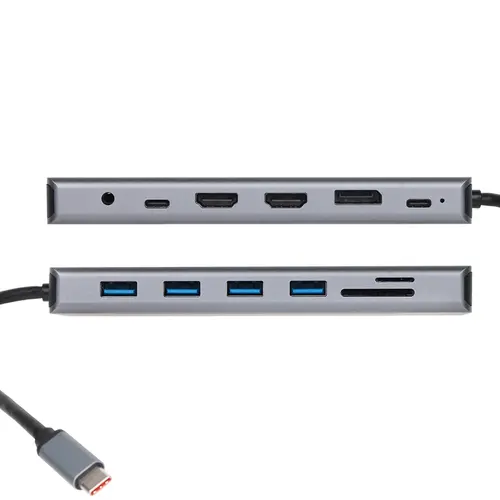 VCom докинг станция Docking Station USB-C 13-in-1 - CU4706 - HDMI x 2, DP, USB3.0 x 3, USB-C, USB2.0, RJ45, SD/TF, PD100W, Audio, L-Shape USB-C - image 2