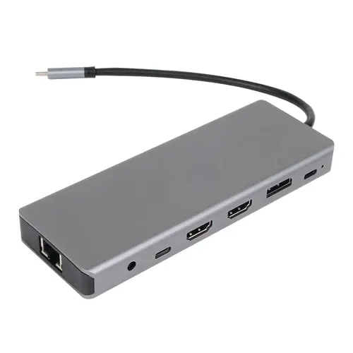 VCom docking station Docking Station USB-C 13-in-1 - CU4706 - HDMI x 2, DP, USB3.0 x 3, USB-C, USB2.0, RJ45, SD/TF, PD100W, Audio, L-Shape USB-C - 1