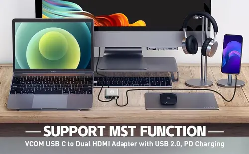 VCom докинг станция Docking Station USB-C 4-in-1 - CU450S - HDMI x 2, USB2.0, USB-C PD3.0 100W, MST - image 4