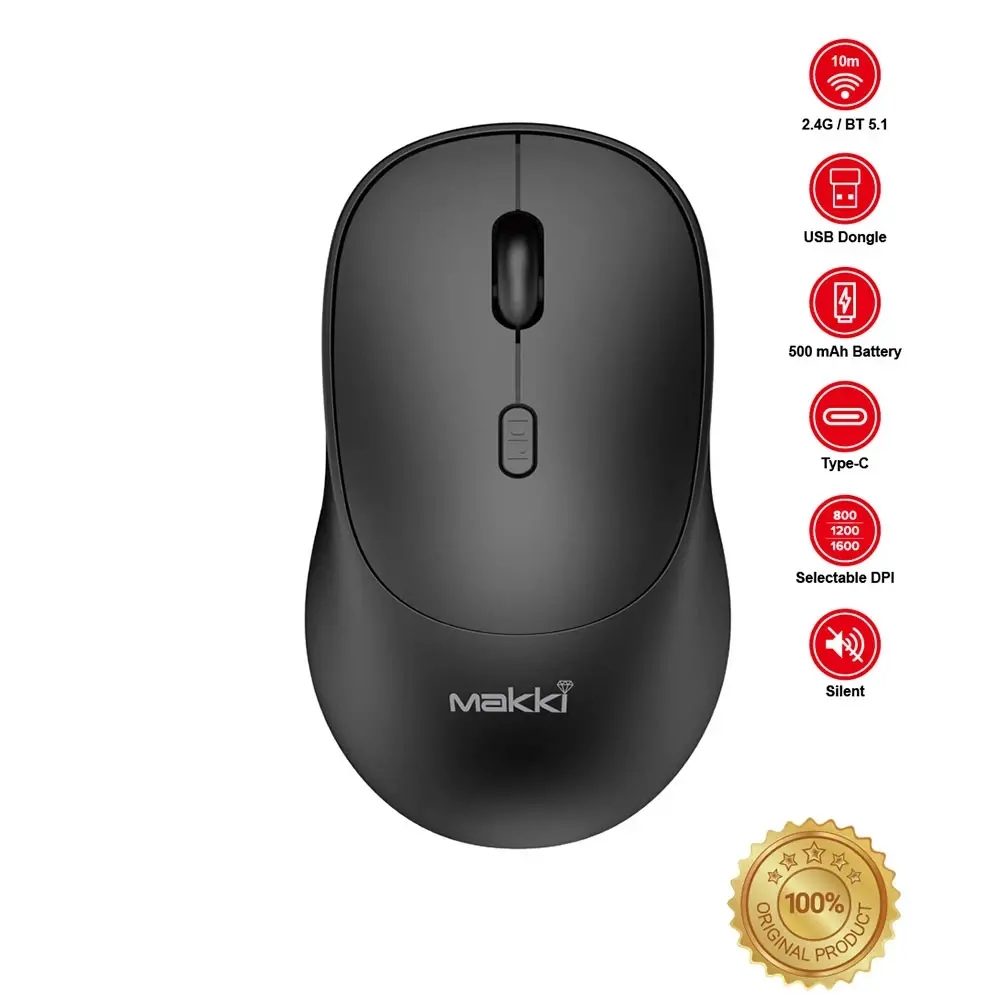 Makki безжична мишка Wireless Mouse MAKKI-MSX-2401 - USB-C, Silent, 1600dpi, 2.4G, Bluetooth, Rechargeable - image 4