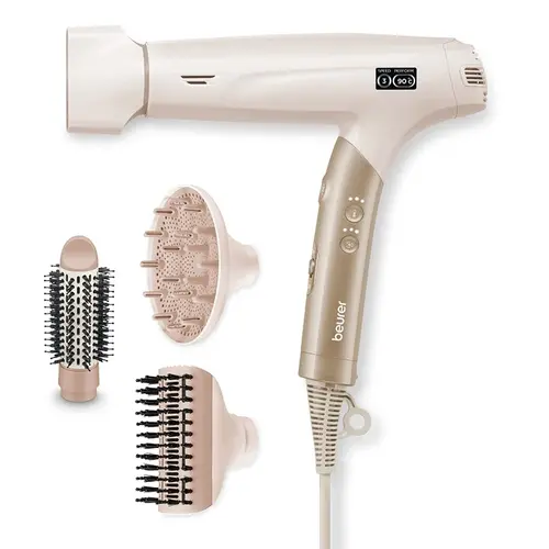 Сешоар, Beurer HC 150 FusionDry Pro Hair dryer - Powerful, brushless motor, Ergonomic folding handle, Ion function, 3 heat & blower settings, cold air, Extra quiet, EasyClick - Magnetic attachments, LCD display, Bag