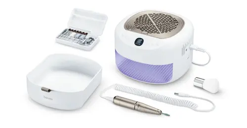 Комплект за маникюр/педикюр, Beurer MP 200 Manicure/pedicure station - 3 functions in one device: Nail cutter, UV/LED lamp and nail dust extractor; up to 26,000 rpm; 9 high-quality attachments; For artificial nail modelling