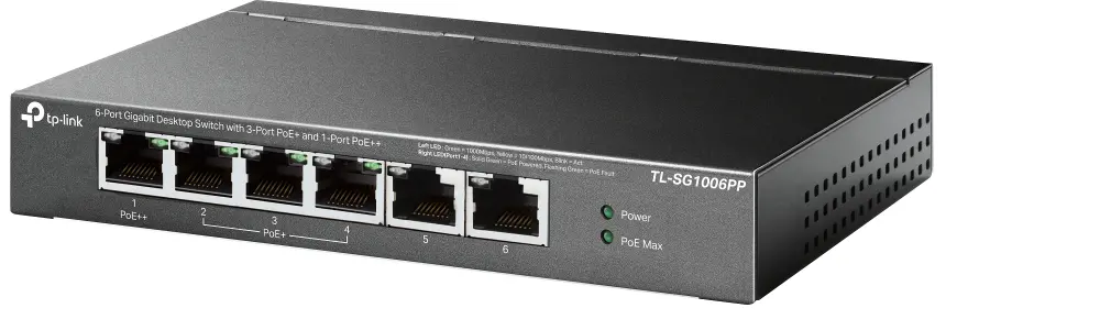 Комутатор TP-LINK TL-SG1006PP, 6-порта Gigabit , 3 x PoE+ и 1 x PoE++, метален - image 1