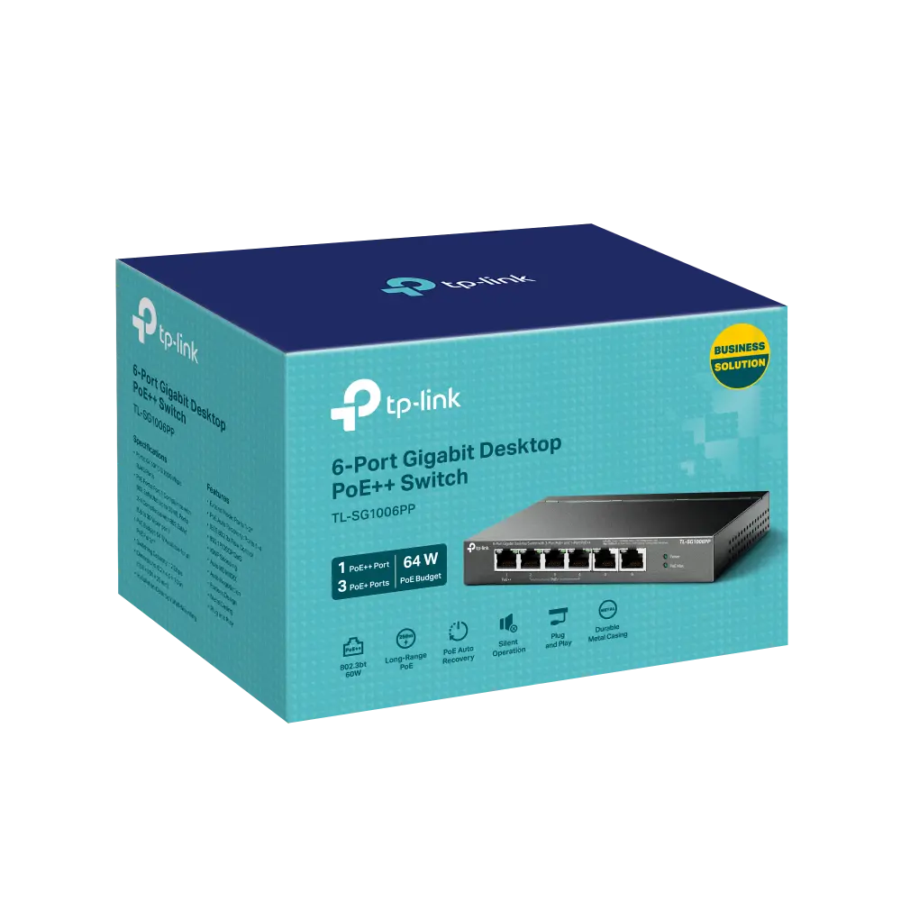 Комутатор TP-LINK TL-SG1006PP, 6-порта Gigabit , 3 x PoE+ и 1 x PoE++, метален - image 6