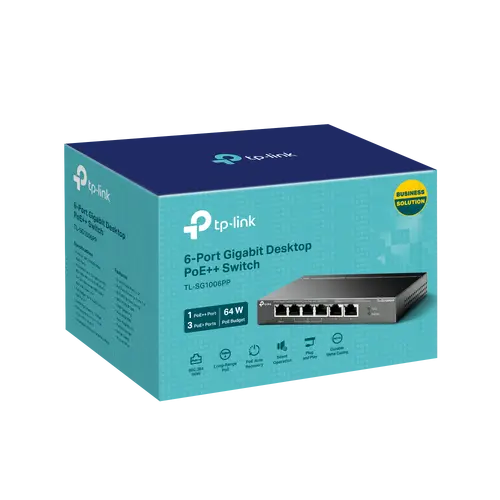Комутатор TP-LINK TL-SG1006PP, 6-порта Gigabit , 3 x PoE+ и 1 x PoE++, метален - image 6