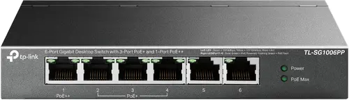 Комутатор TP-LINK TL-SG1006PP, 6-порта Gigabit , 3 x PoE+ и 1 x PoE++, метален
