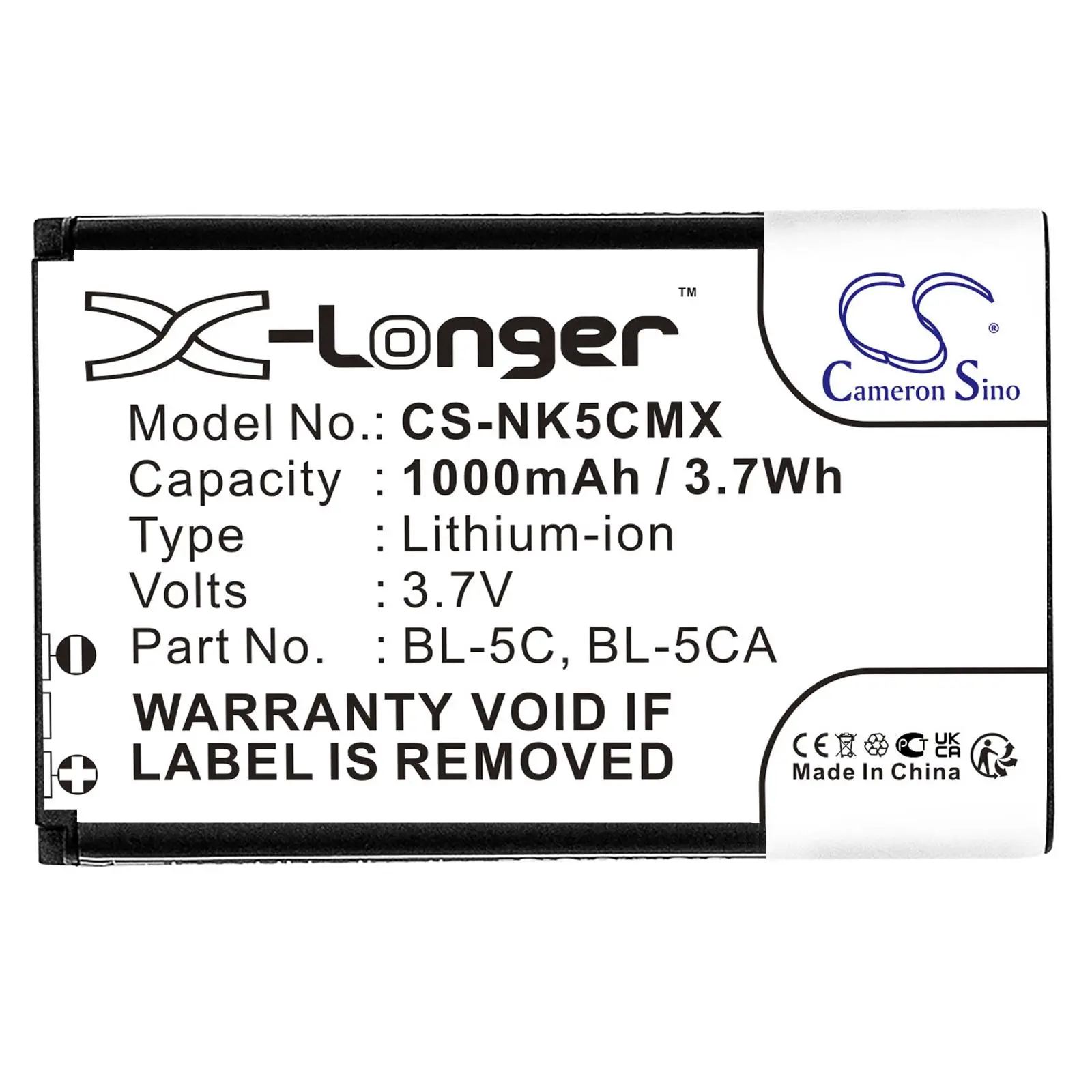 Батерия за мобилен телефон CAMERON SINO BL-5C, за Nokia 105 2700 3110 5130 6230 E50, 3.7V, 1000mAh - image 2
