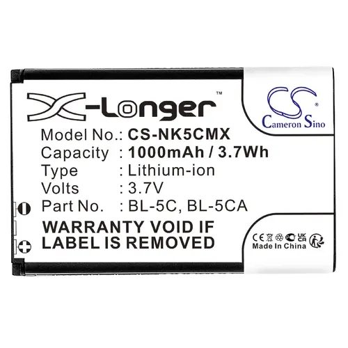 Батерия за мобилен телефон CAMERON SINO BL-5C, за Nokia 105 2700 3110 5130 6230 E50, 3.7V, 1000mAh - image 2