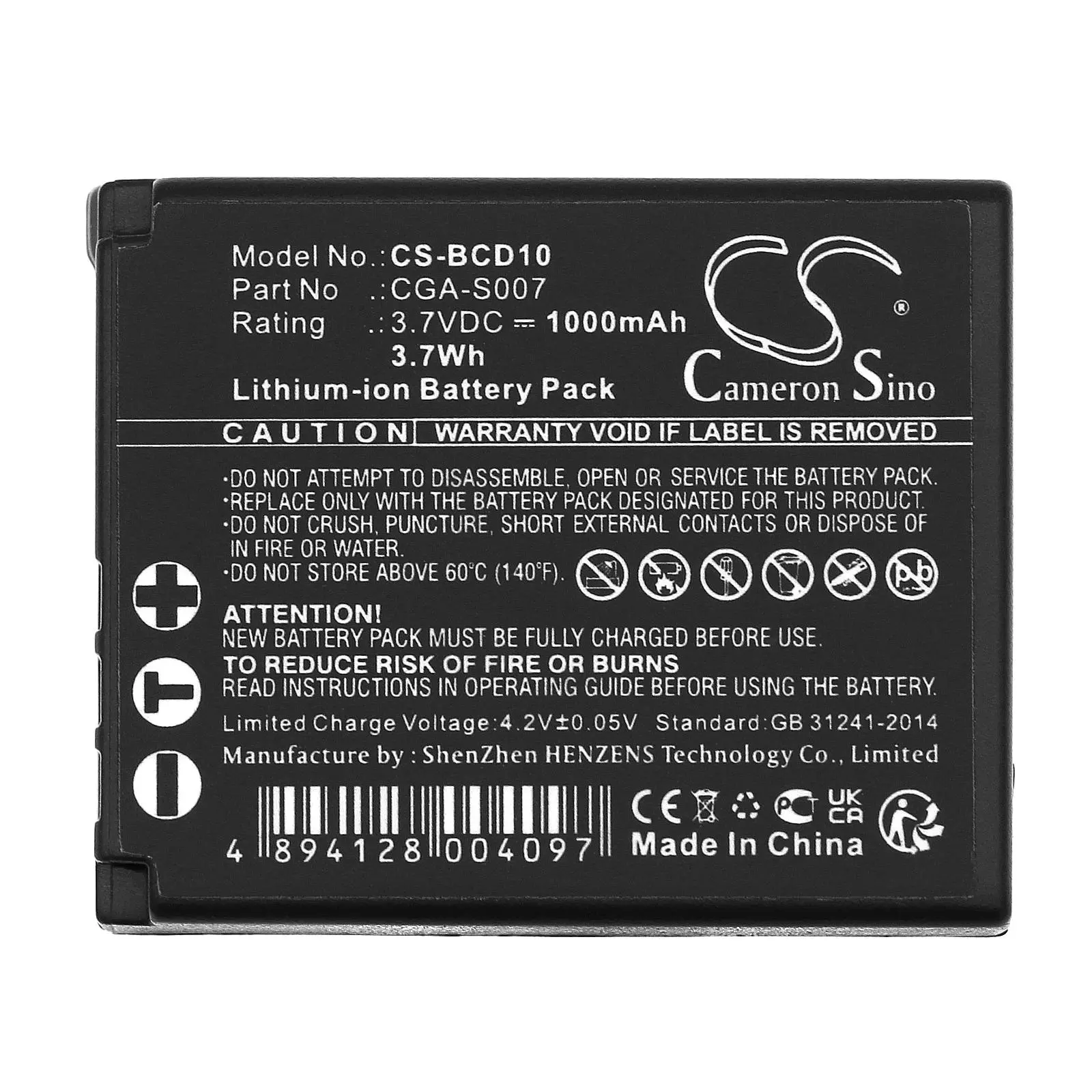 Батерия за апарат Panasonic CGA S007 LiIon 3.7V 1000mAh Cameron Sino - image 2