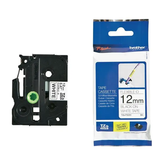 ЛЕНТА ЗА ЕТИКЕТНИ ПРИНТЕРИ BROTHER ТИП TZE FLEXI - 12 mm x 8 m - BLACK ON WHITE FLEXIBLE ID - PN TZEFX231 (TZE-FX231)