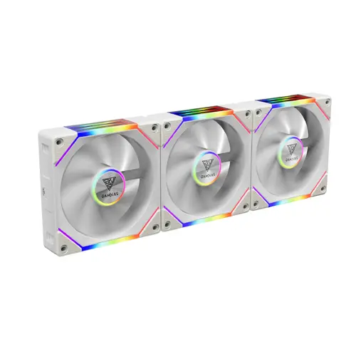Gamdias Комплект вентилатори Fan Pack 3-in-1 3x120mm - AEOLUS P2-1203 White, Swappable Fan Blades (Reverse Fan Blades Included), Daisy-Chain, Infinity Mirror