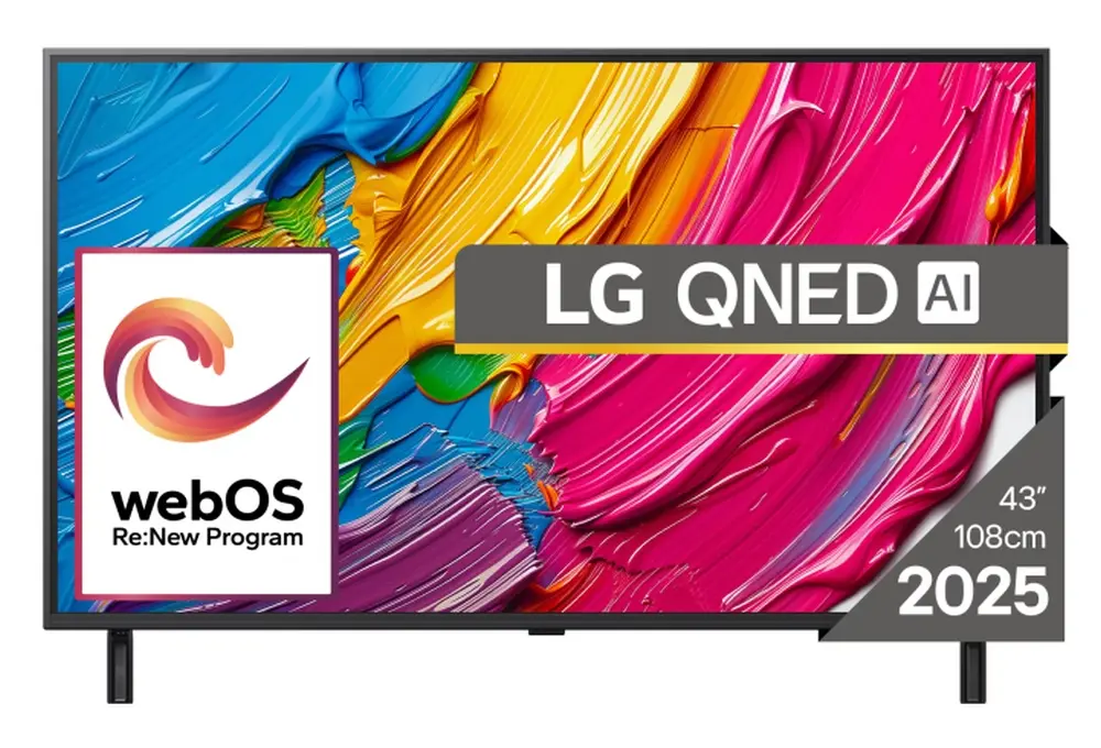 Телевизор, LG 43QNED80A3A, 43" 4K QNED HDR Smart TV, 3840x2160, DVB-T2/C/S2, a7 AI Processor, HDR10 / HLG, webOS 25 ThinQ, VRR / ALLM / HGiG, 4K Upscaling, WiFi 5, Voice Controll, Bluetooth 5.1, AirPlay 2, LAN, CI, HDMI, SPDIF, Google Cast, 2 pole Stand