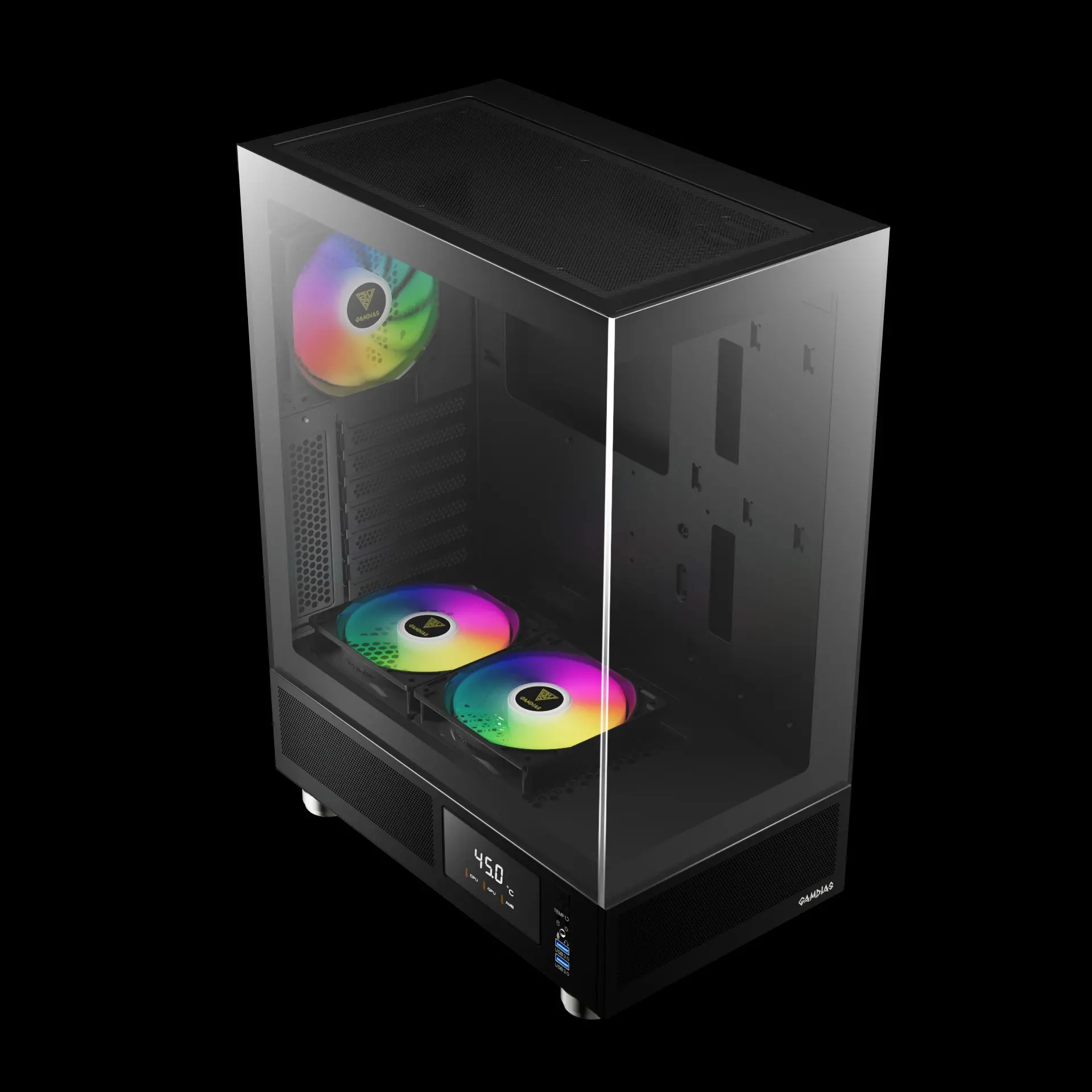 Gamdias кутия Case ATX - ATLAS E1 - 3 x 120 mm A-RGB, Digital Display, Tempered Glass - image 2