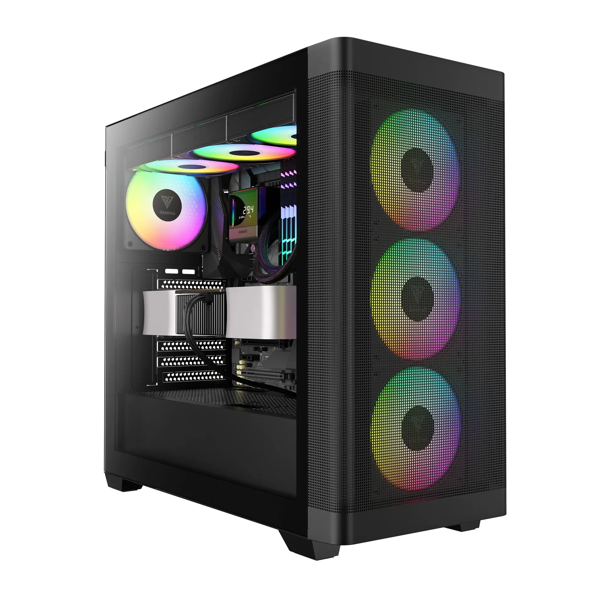 Gamdias κουτί Case E-ATX - ATHENA M3 Black - USB-C, 4 x 120 mm A-RGB, Mesh, Tempered Glass