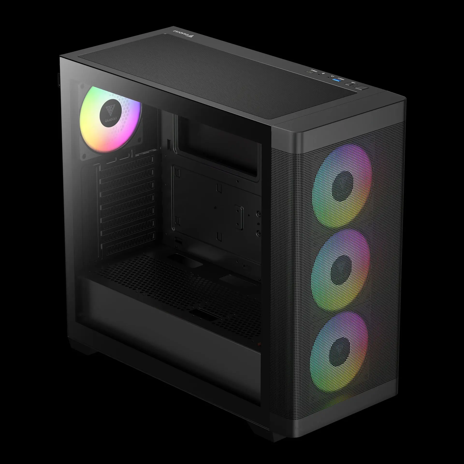 Gamdias кутия Case E-ATX - ATHENA M3 Black - USB-C, 4 x 120 mm A-RGB, Mesh, Tempered Glass - image 4