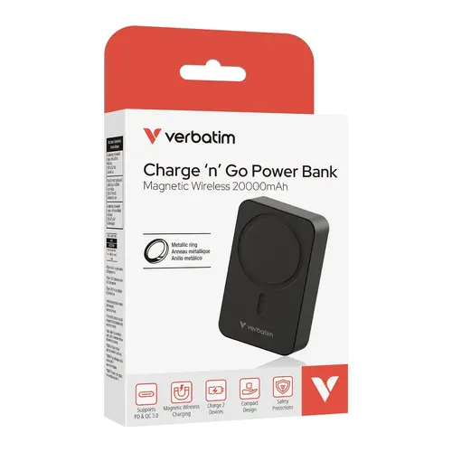 Външна батерия, Verbatim Charge 'n' Go Essentials Power Bank Magnetic Wireless 20000mAh Black - image 5