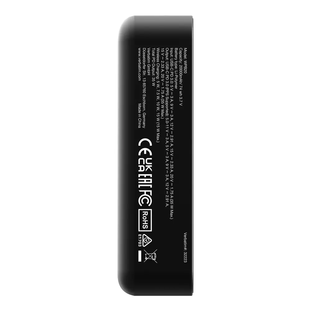 Външна батерия, Verbatim Charge 'n' Go Essentials Power Bank Magnetic Wireless 20000mAh Black - image 7