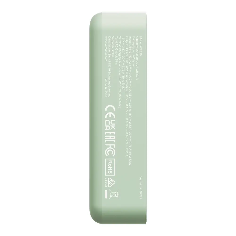 Външна батерия, Verbatim Charge 'n' Go Essentials Power Bank Magnetic Wireless 20000mAh Green - image 6