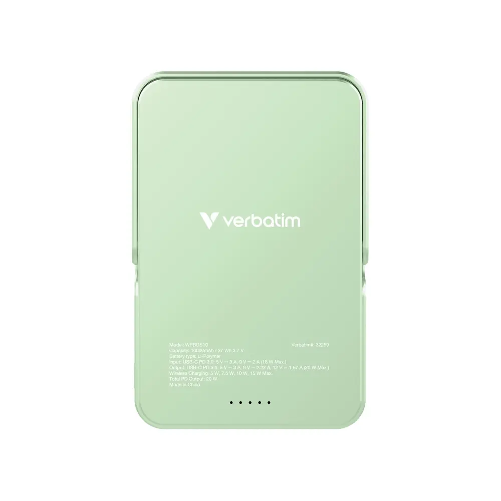 Външна батерия, Verbatim Charge 'n' Go Power Bank with Stand Magnetic Wireless 10000mAh Green - image 2