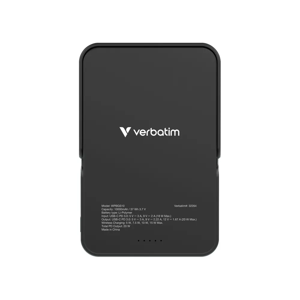 Външна батерия, Verbatim Charge 'n' Go Power Bank with Stand Magnetic Wireless 10000mAh Black - image 2