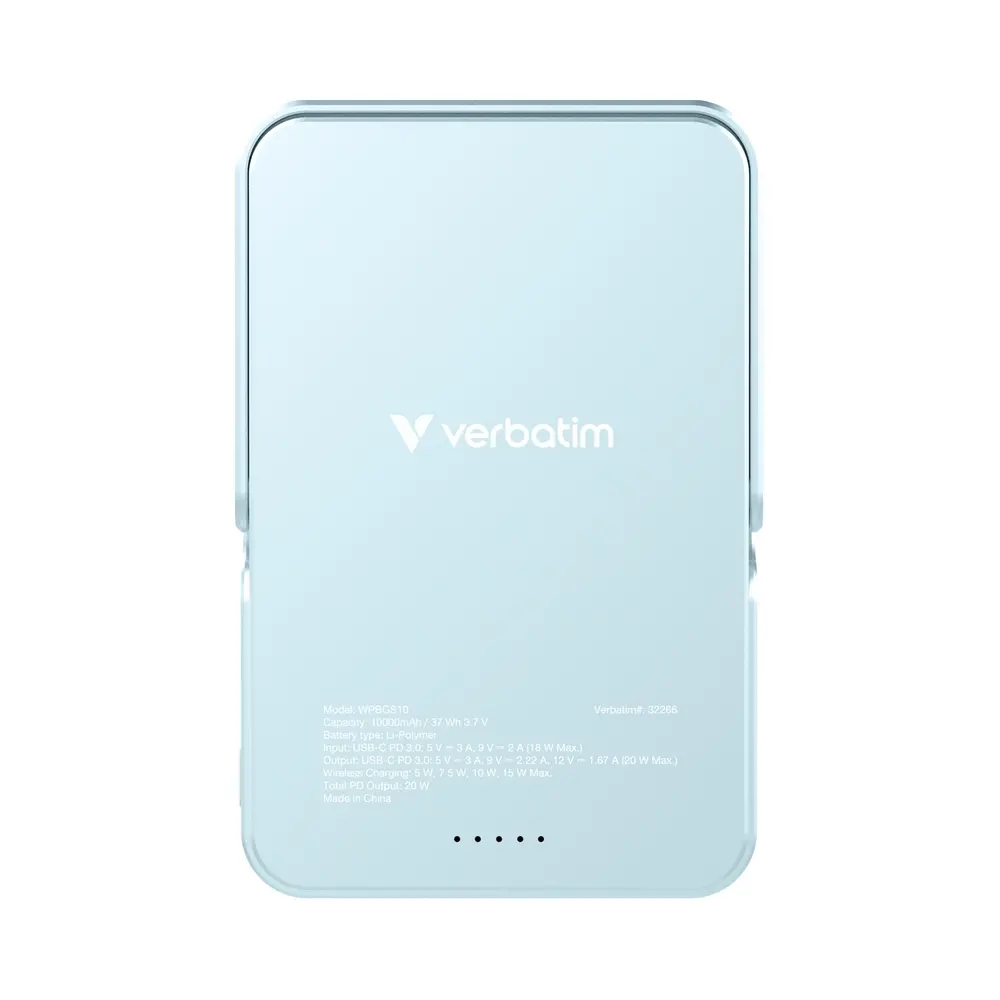 Външна батерия, Verbatim Charge 'n' Go Power Bank with Stand Magnetic Wireless 10000mAh Blue - image 2