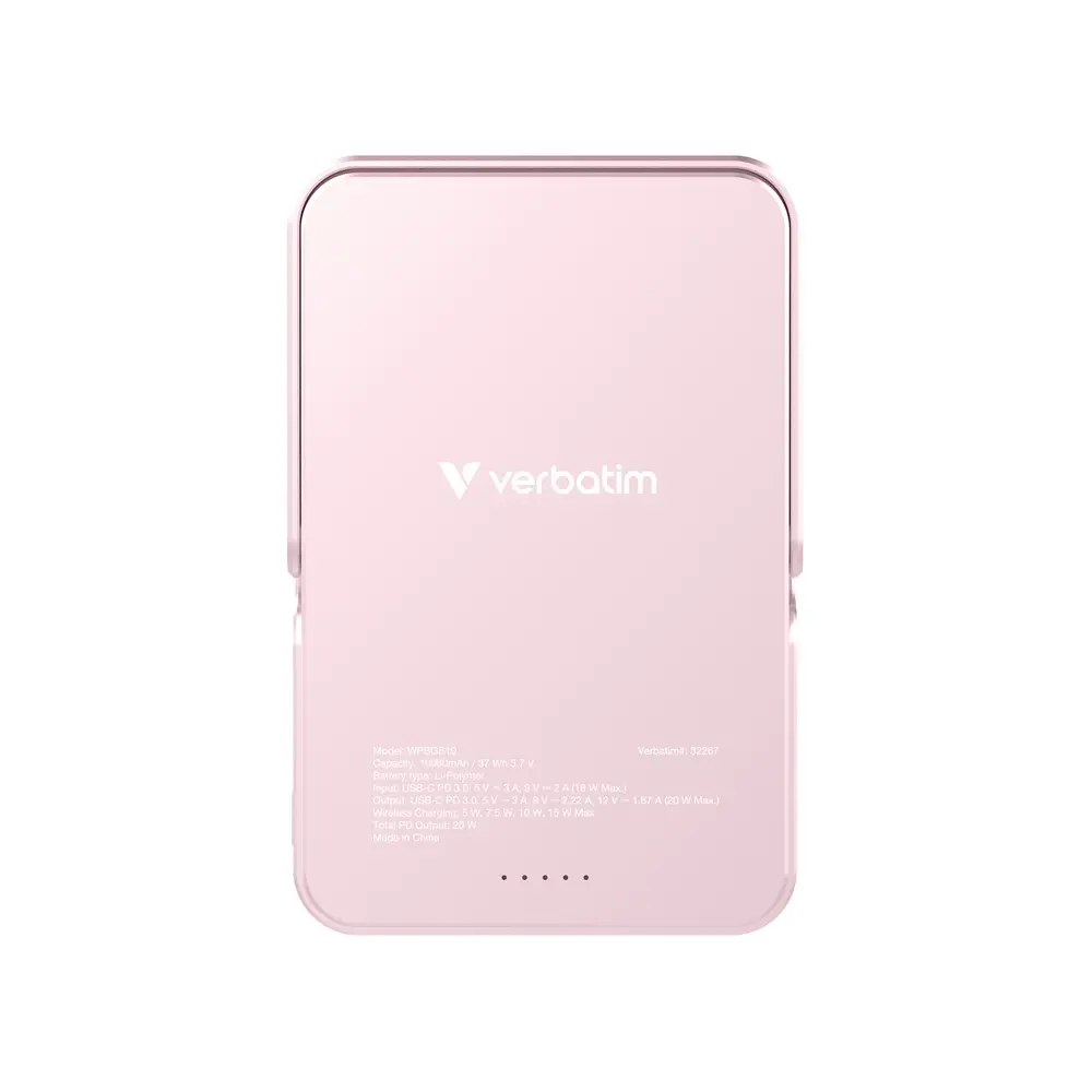 Външна батерия, Verbatim Charge 'n' Go Power Bank with Stand Magnetic Wireless 10000mAh Pink - image 2