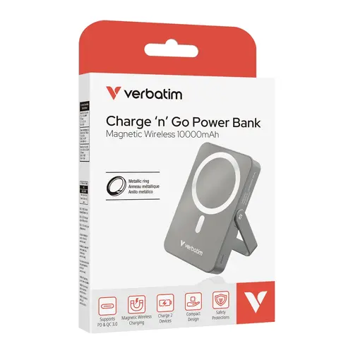 Външна батерия, Verbatim Charge 'n' Go Power Bank with Stand Magnetic Wireless 10000mAh Grey - image 6