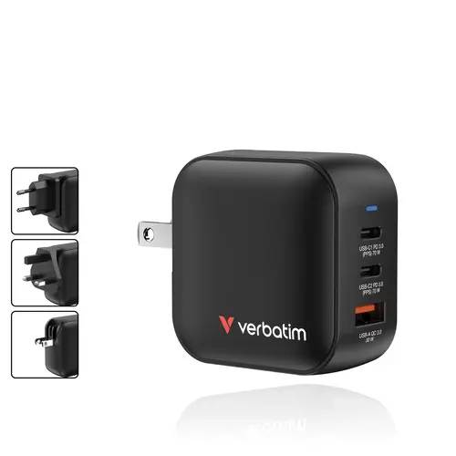 Зарядно устройство, Verbatim Mini GaN Charger 70W 3 Port US plug with EU and UK adaptors - image 3