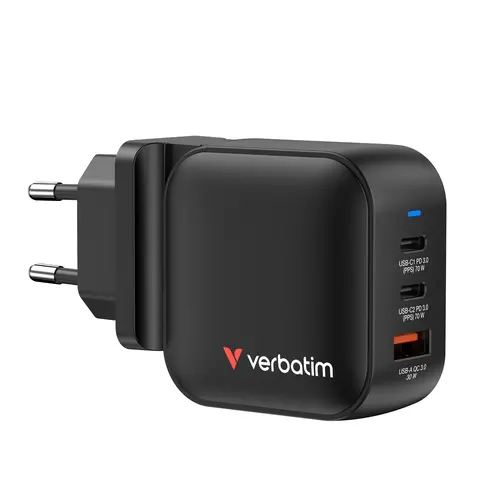 Зарядно устройство, Verbatim Mini GaN Charger 70W 3 Port US plug with EU and UK adaptors
