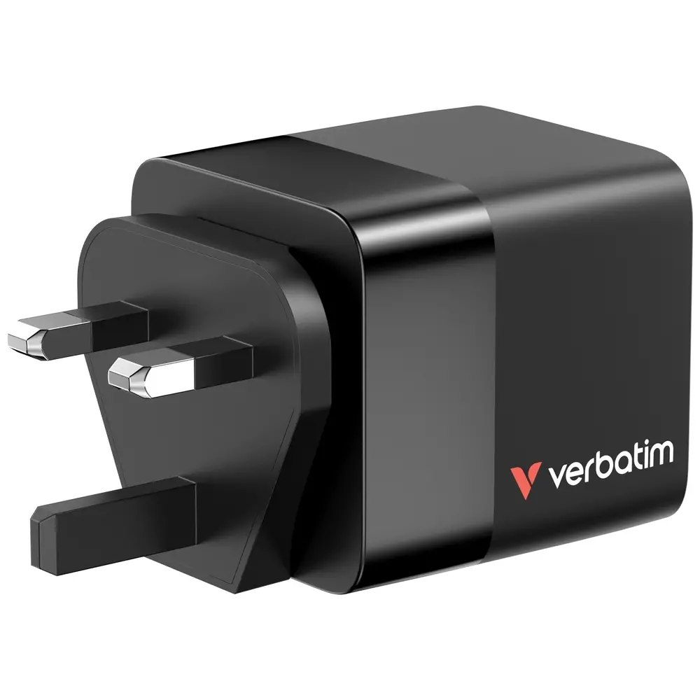 Зарядно устройство, Verbatim Mini GaN Charger 65W 2 Port retractable cable display US plugs with EU and UK adaptors - image 5