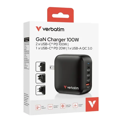 Зарядно устройство, Verbatim Mini GaN Charger 100W 4 Port US plug with EU and UK adaptors - image 10