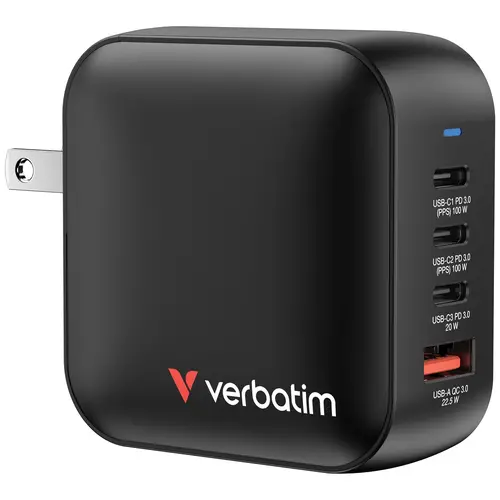 Зарядно устройство, Verbatim Mini GaN Charger 100W 4 Port US plug with EU and UK adaptors - image 7
