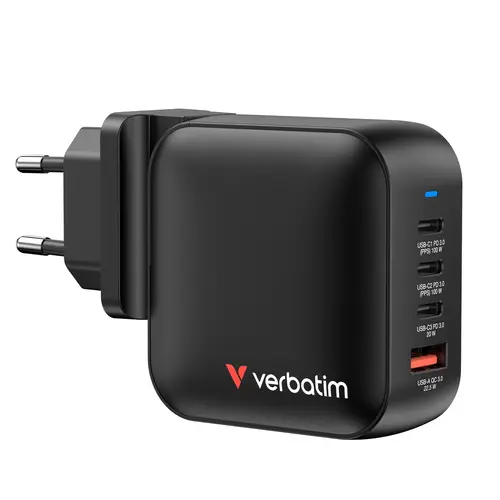 Зарядно устройство, Verbatim Mini GaN Charger 100W 4 Port US plug with EU and UK adaptors