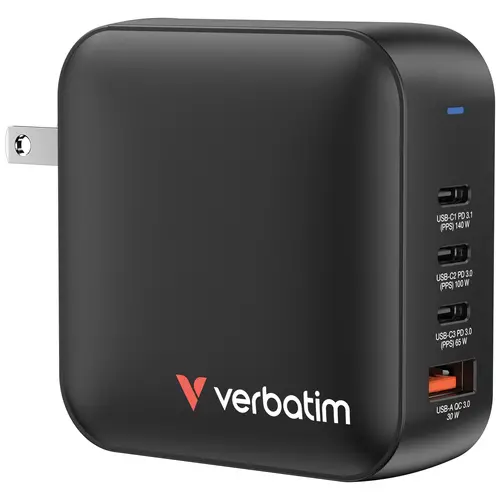 Зарядно устройство, Verbatim Mini GaN Charger 165W 4 Port US plug with EU and UK adaptors - image 5