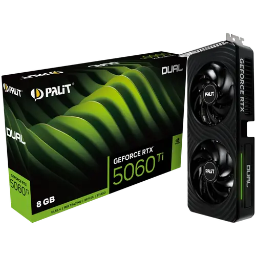 PALIT GeForce RTX 5060 Ti Dual 8GB GDDR7 128 bit, 1x HDMI 2.1b, 3x DP 2.1b, 2 Fan, 1x 8-pin pwr connector, 600W, 262.1 x 126.3 x 40.1 mm, NE7506T019P1-GB2062D