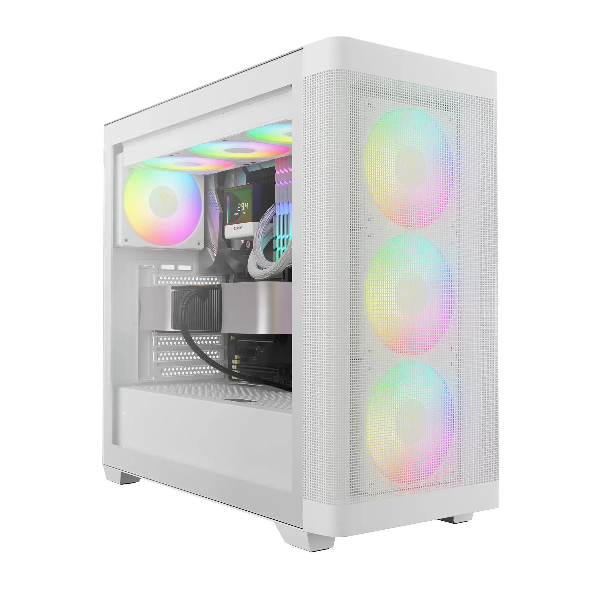 Gamdias κουτί Case E-ATX - ATHENA M3 White - USB-C, 4 x 120 mm A-RGB, Mesh, Tempered Glass