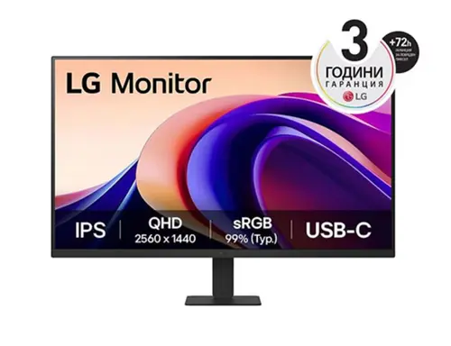Монитор, LG 27U631A-B, 27" QHD LED AG, IPS, 100Hz, 5ms, 250 cd/m2, 1000:1, QHD (2560 x 1440), sRGB 99% , HDR 10, USB-C (PD 15W), HDMI, LG Switch, Dynamic Action Sync, Reader mode, Headphone out, Tilt, Black