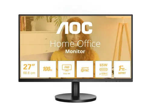 Монитор, AOC 27B3CA2, 27" IPS WLED, 1920x1080@100Hz, 4ms GtG, 1ms MPRT, 250cd m/2, 1300:1, 20M:1, Adaptive Sync, FlickerFree, Low Blue Light, 2Wx2, Tilt, HDMI, USB hub - image 9