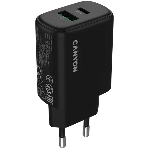 CANYON φορτιστής OnCharge 200 20W 1xPD 1xQC EU Μαύρο - 1